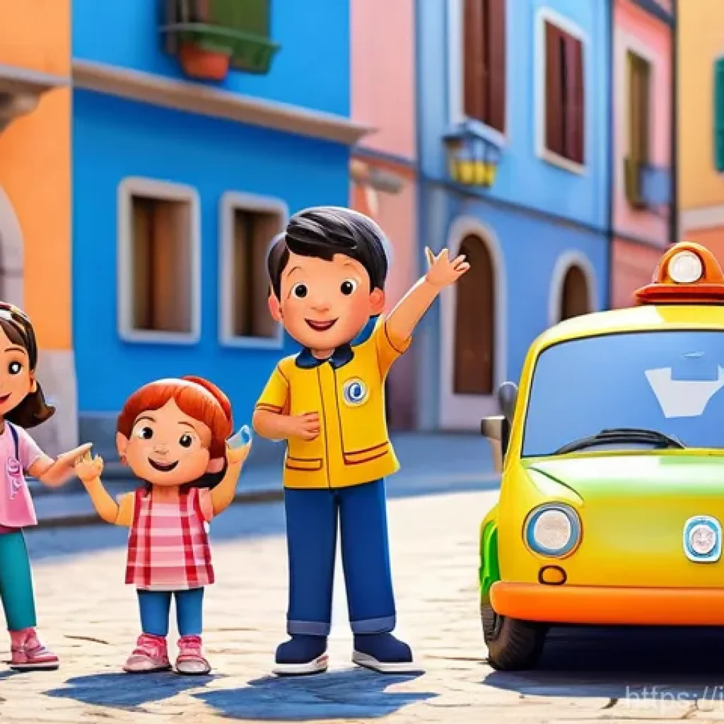 로보카폴리와 한국 문화 요소 - **Prompt 1:** A vibrant, cheerful scene depicting the animated characters Robocar Poli, Roy, Amber, ...