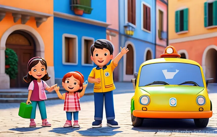로보카폴리와 한국 문화 요소 - **Prompt 1:** A vibrant, cheerful scene depicting the animated characters Robocar Poli, Roy, Amber, ...