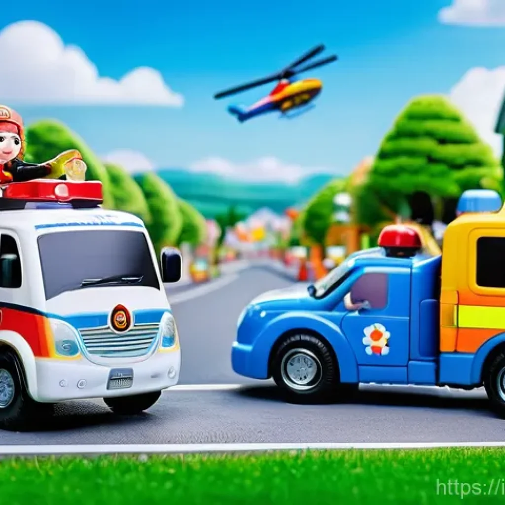 로보카폴리 굿즈 제작 이야기 - **Prompt 1: "A brightly colored scene depicting the Robocar Poli team (Poli the police car, Roy the ...
