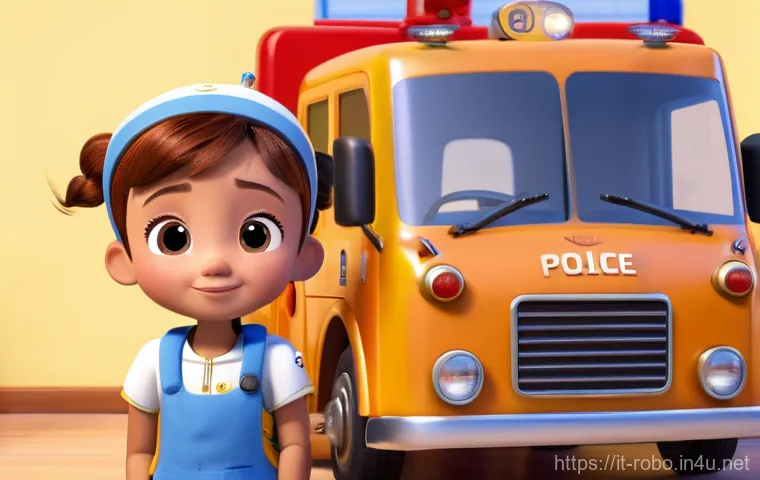 로보카폴리 주인공 엠버 - **Prompt:** A heartwarming and bright animated scene featuring Amber, the caring ambulance from Robo...