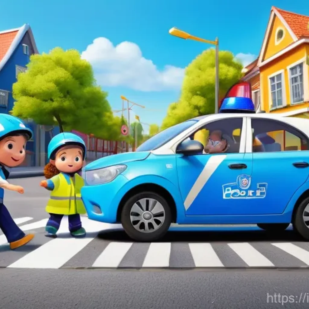 로보카폴리 스핀오프 - A vibrant, animated scene featuring Poli, the blue police car from Robocar Poli, diligently teaching...