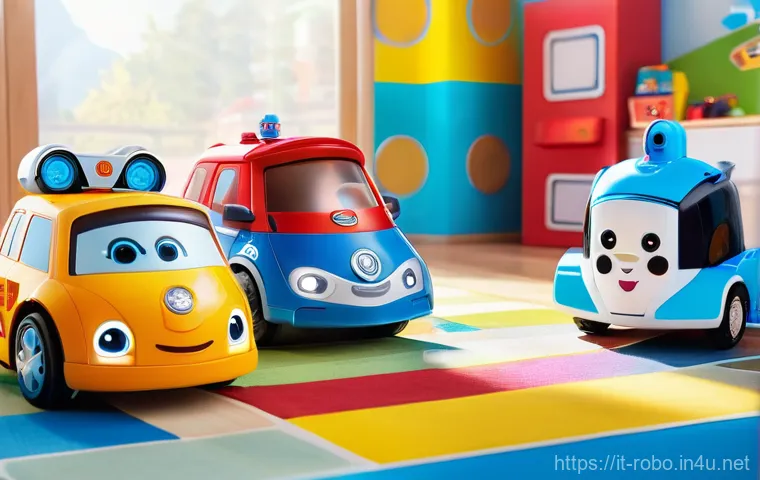 로보카폴리 글로벌 배급 전략 - A vibrant scene in Broomstown Square, where the Robocar Poli rescue team, consisting of Poli the pol...