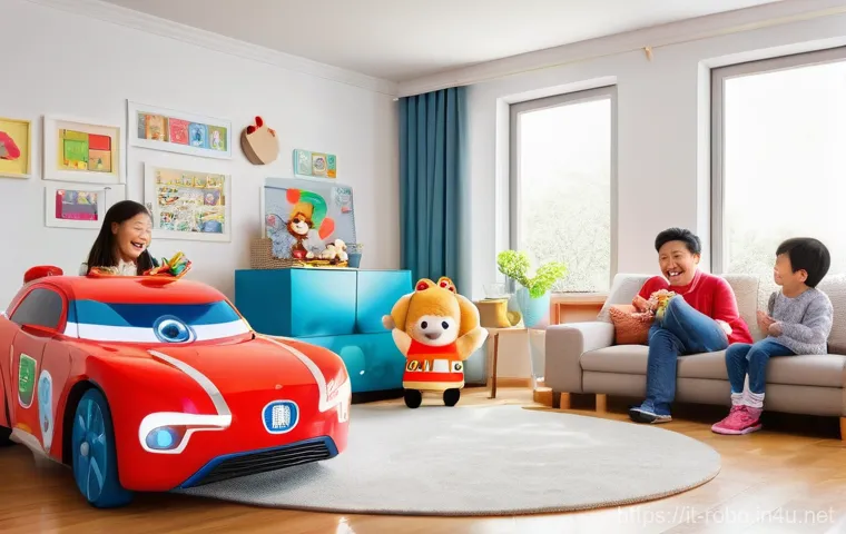 로보카폴리 OST 가사 - **Prompt:** A heartwarming and vibrant scene inside a cozy, well-lit living room. A diverse family, ...