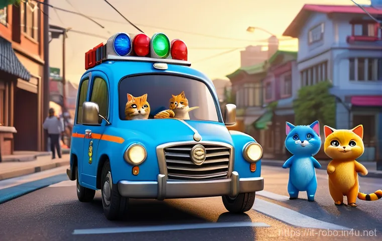 로보카폴리 정비소 이야기 - **Prompt 1: Brooms Town Rescue Team in Action**
    A vibrant, colorful illustration of the Robocar ...