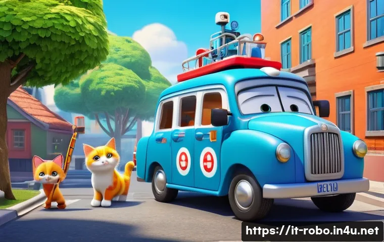 로보카폴리의 시즌별 변화 - **Prompt 1: Teamwork and Rescue in Brooms Town**
    "A vibrant 3D animated scene depicting the Robo...