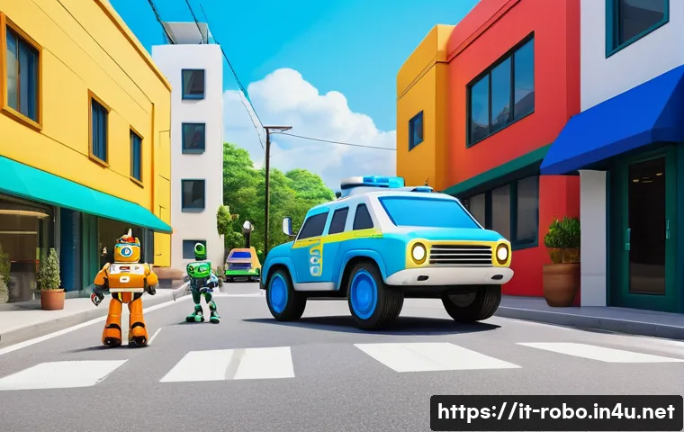 로보카폴리의 재미있는 설정 - **Prompt: Teamwork and Rescue in Brooms Town**
    A vibrant and clean animated scene depicting the ...