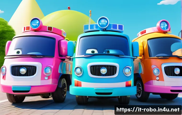 로보카폴리 유아 콘텐츠 트렌드 - **Prompt 1: The Robocar Poli Rescue Team in Brooms Town**
    "A vibrant, cheerful 3D animated scene...