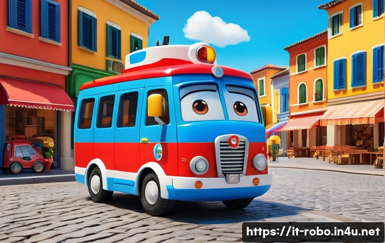 로보카폴리의 캐릭터 연출 스타일 - A vibrant and colorful scene featuring cartoon-style rescue vehicles inspired by Robocar Poli, with ...