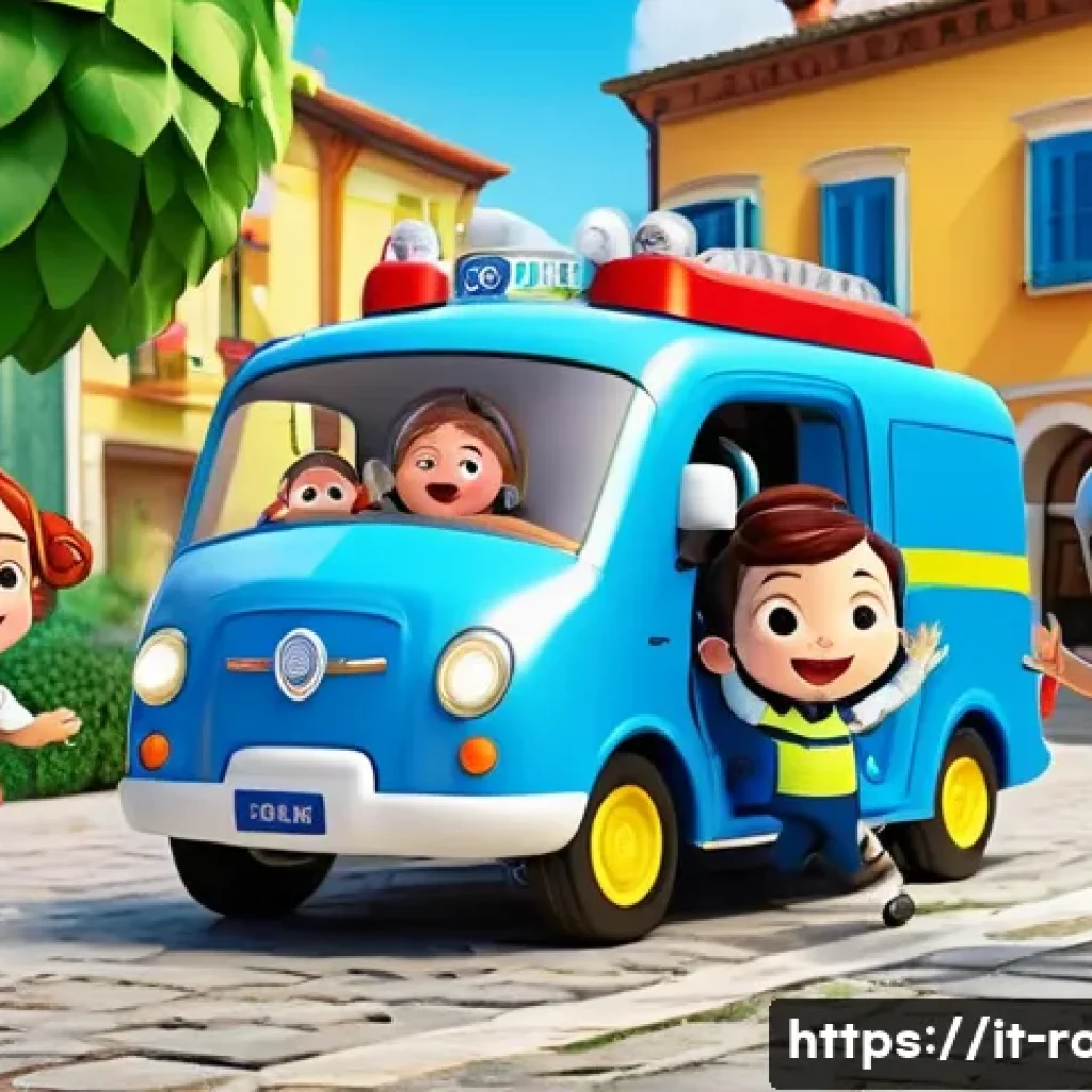 로보카폴리 팬들의 이야기 - A vibrant and colorful scene featuring the main characters of Robocar Poli in a sunny Italian park s...
