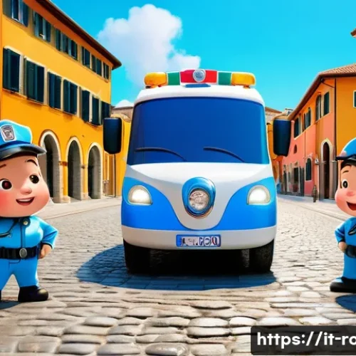 로보카폴리 캐릭터별 역할 - A detailed scene of Poli, the police vehicle from Robocar Poli, standing confidently in the center o...