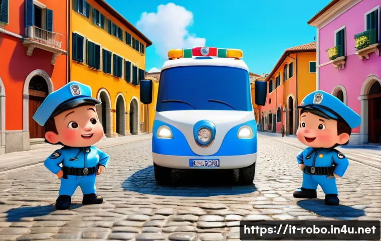 로보카폴리 캐릭터별 역할 - A detailed scene of Poli, the police vehicle from Robocar Poli, standing confidently in the center o...