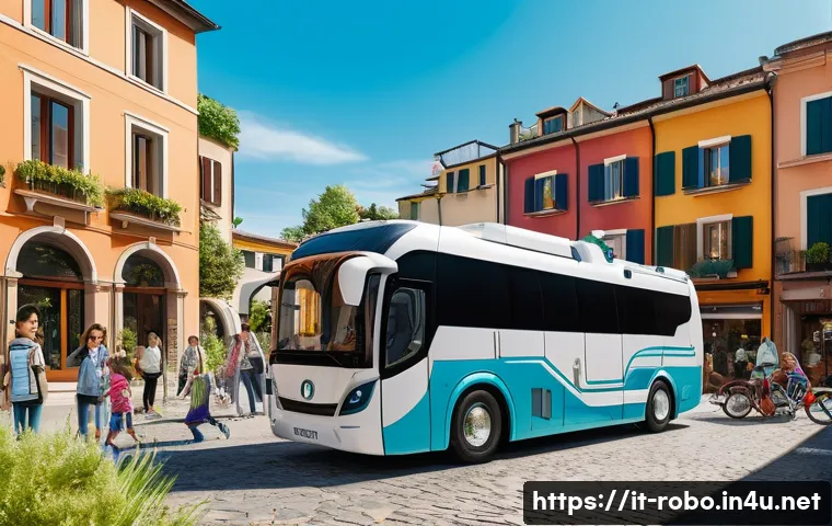 로보카폴리의 독특한 설정 - A vibrant, futuristic Italian cityscape of Broomstown during a sunny day, blending advanced technolo...