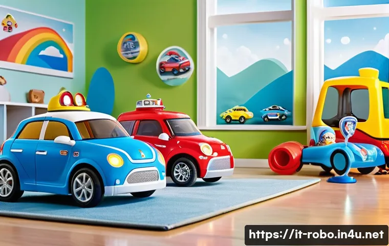 로보카폴리 공식 굿즈 - A vibrant scene featuring a group of children aged 3 to 7 playing joyfully with detailed, transforma...