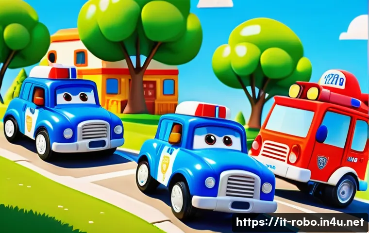 로보카폴리 시즌1 요약 - A vibrant and colorful scene showing the Robocar Poli team&mdash;Poli the police car, Roy the fire truck, ...