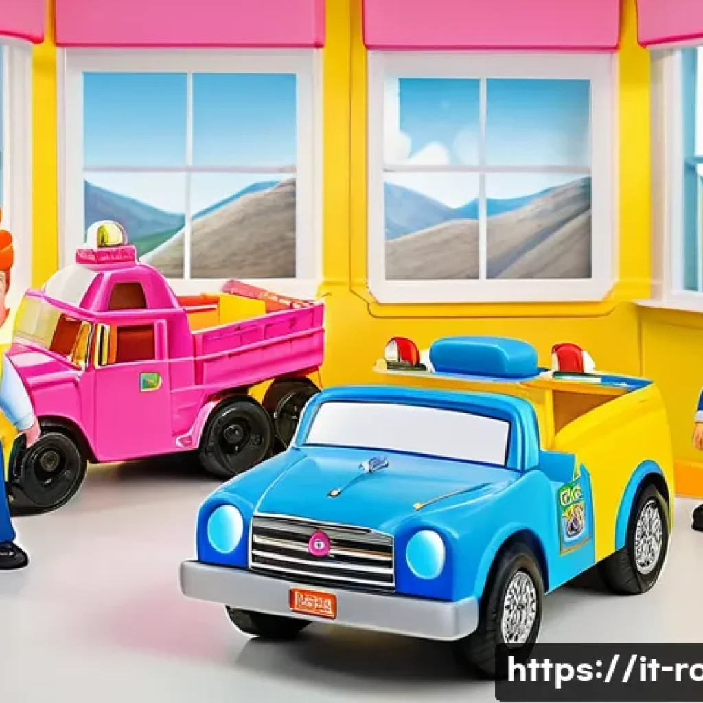 로보카폴리 제작 과정 - A colorful and friendly preschool classroom scene featuring a group of young children playing with t...