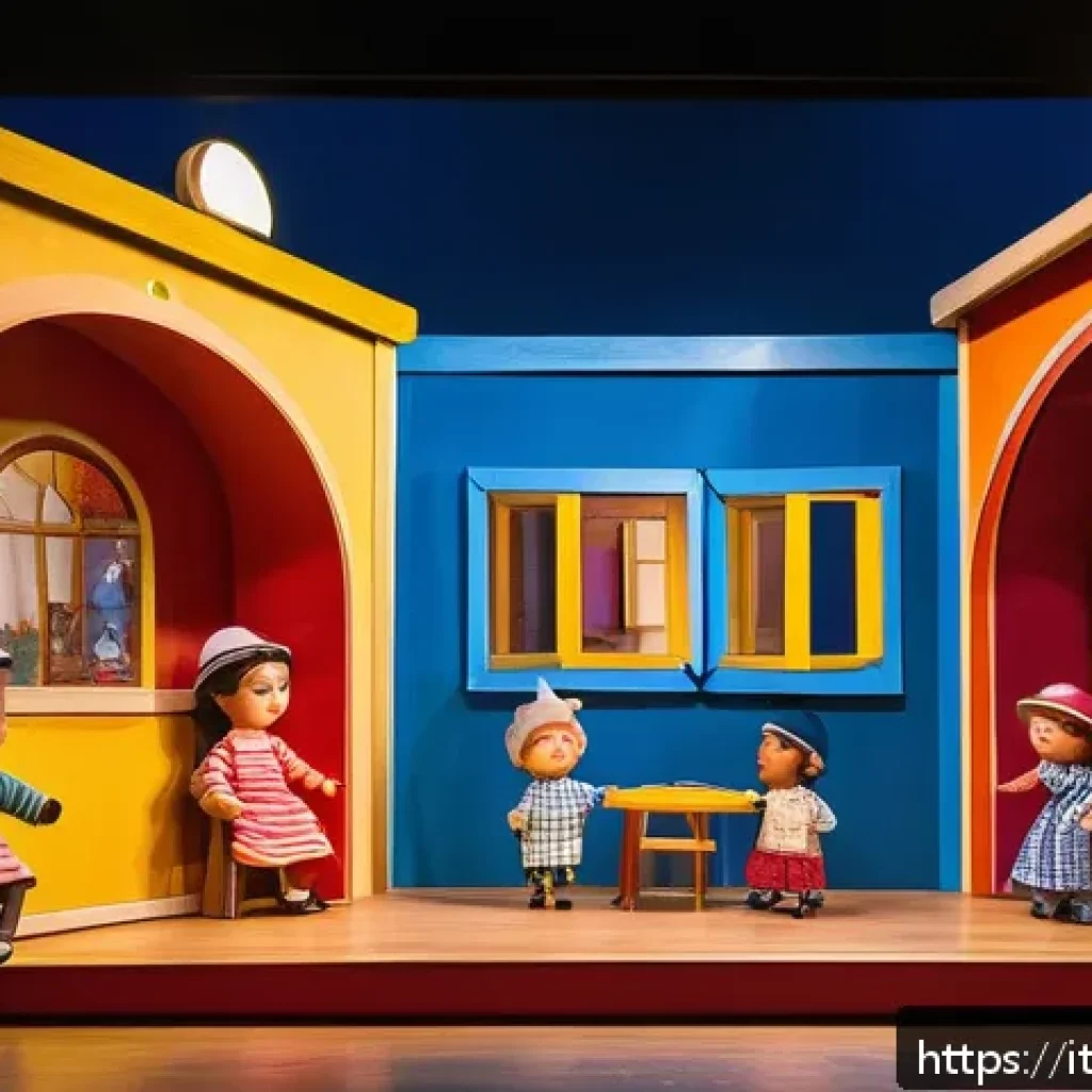 로보카폴리 어린이 인형극 - A colorful and lively puppet theater stage set in an Italian children&rsquo;s theater, featuring handcraft...
