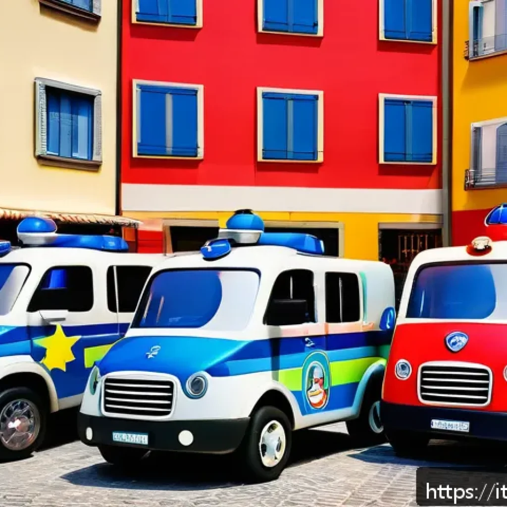로보카폴리 친구들 관계도 - A vibrant scene depicting a diverse team of rescue vehicles inspired by Robocar Poli, each with dist...