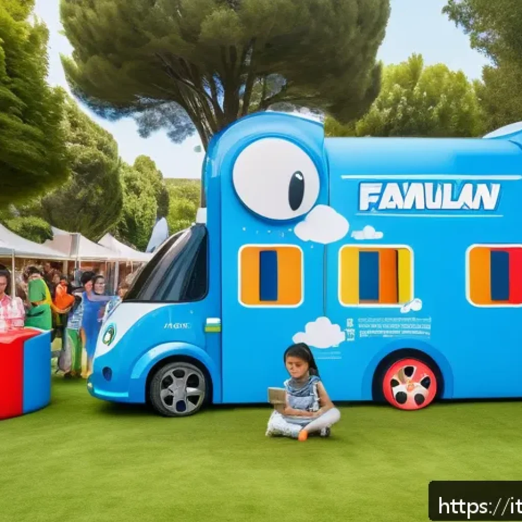 로보카폴리와 팬덤 문화의 확산 - A lively and colorful scene at an Italian family event centered around Robocar Poli, featuring child...