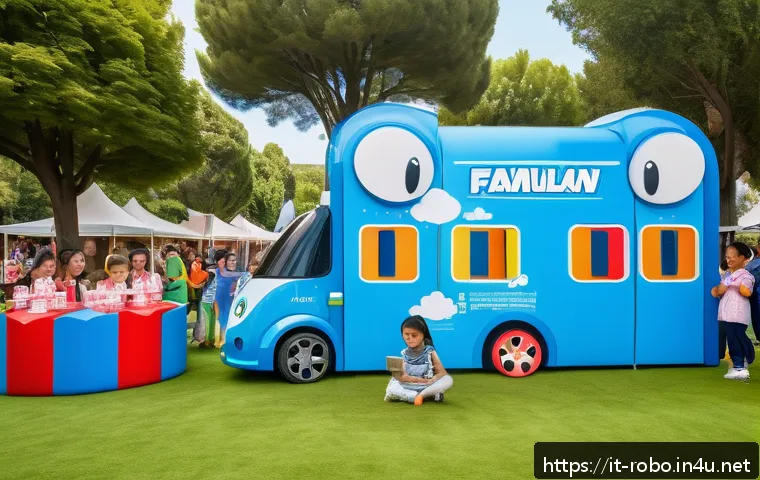 로보카폴리와 팬덤 문화의 확산 - A lively and colorful scene at an Italian family event centered around Robocar Poli, featuring child...