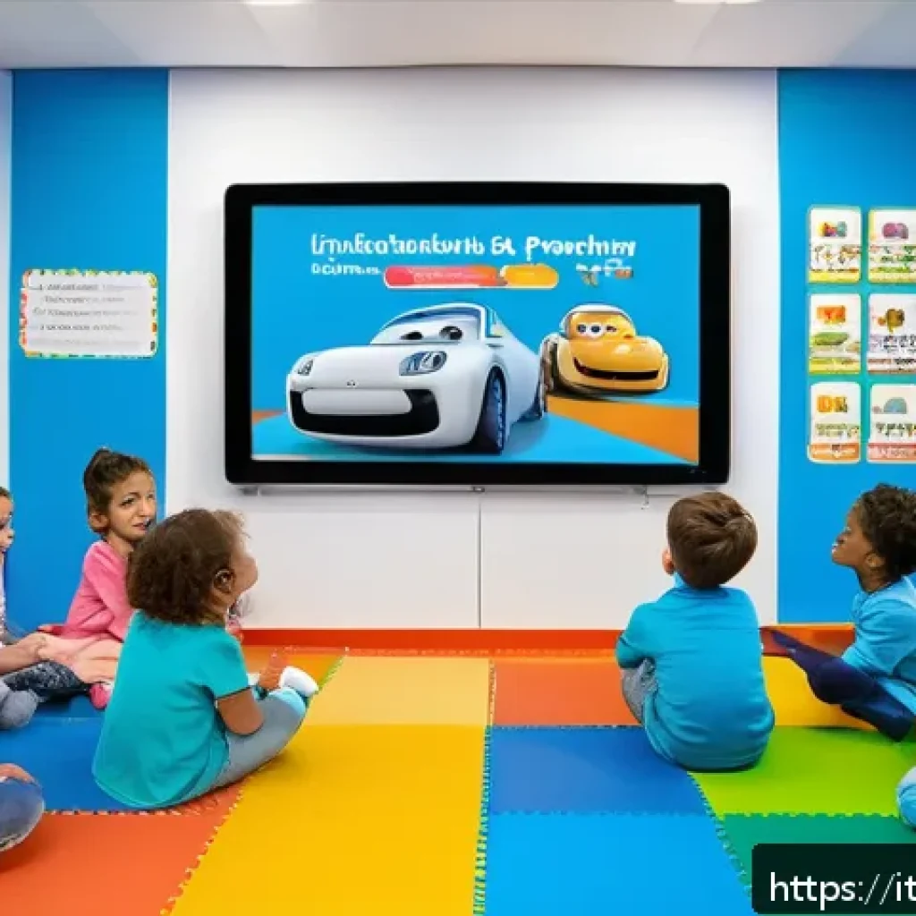 로보카폴리와 STEM 교육 - A vibrant classroom scene in an Italian preschool featuring diverse young children wearing colorful ...