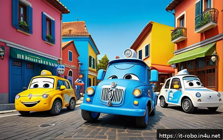 로보카폴리 애니메이션 배경 음악 - A vibrant and colorful scene featuring the main characters of Robocar Poli, each depicted with their...