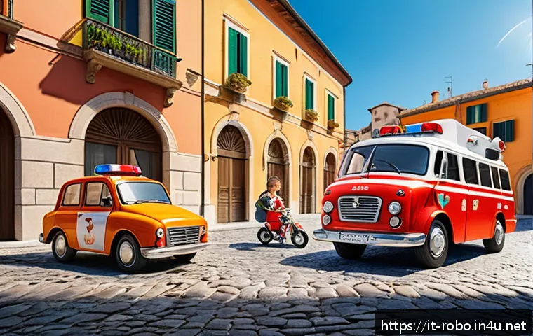로보카폴리 베스트 에피소드 - A vibrant and colorful scene featuring four friendly, anthropomorphic rescue vehicles&mdash;Poli the polic...